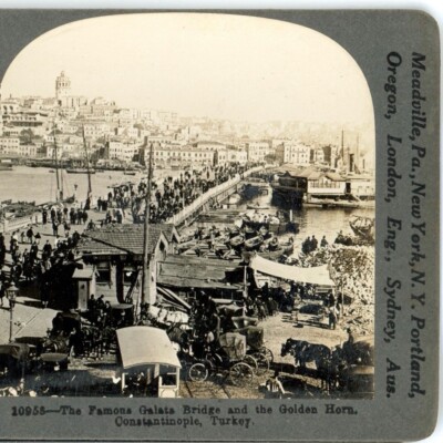 TURKEY, Famous Galata Bridge, Constantinople--Keystone Stereoview L107