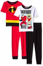 Disney Incredibles 4 PC Short Sleeve Tight Fit Cotton Pajama Set Boy Size 4 6