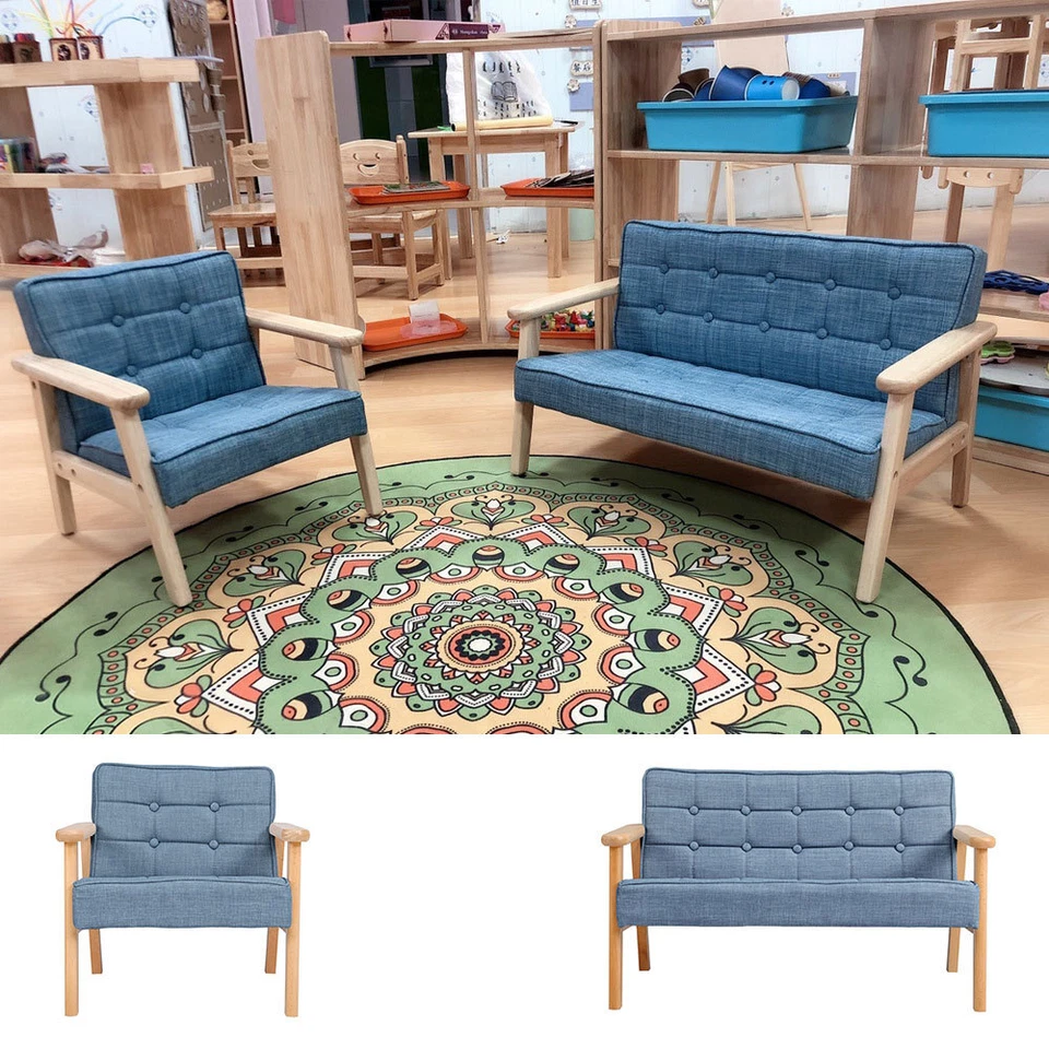 Corner Mini Kids Sofa 2 1 Seater Suite Armchair Wooden Frame Children Chair Home - Image 2 of 4