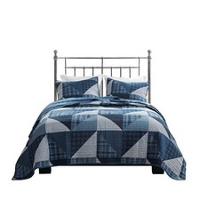 Reversible Oversized King Quilt Set Lightweight All Season Olsen Blue Geometric
