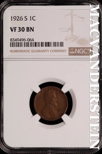 1926-S Lincoln Wheat Cent - NGC VF 30 BN - Scarce  No Reserve  #SLH179