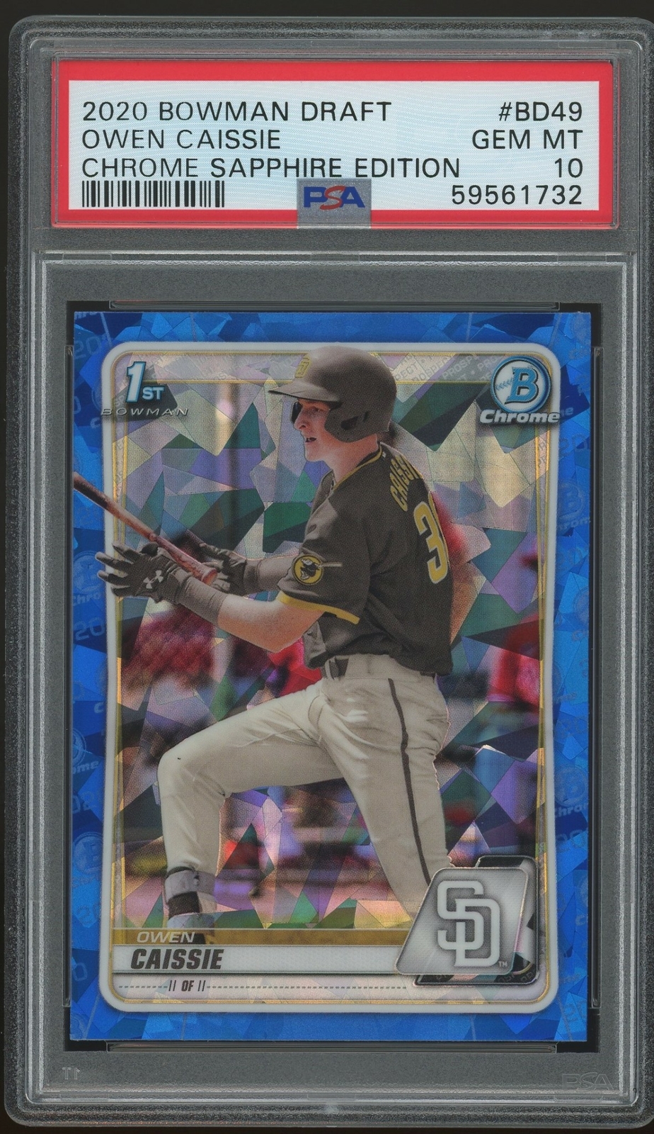 OWEN CAISSIE 2020 BOWMAN DRAFT CHROME SAPPHIRE PSA 10 GEM MINT PADRES BD49 (732)