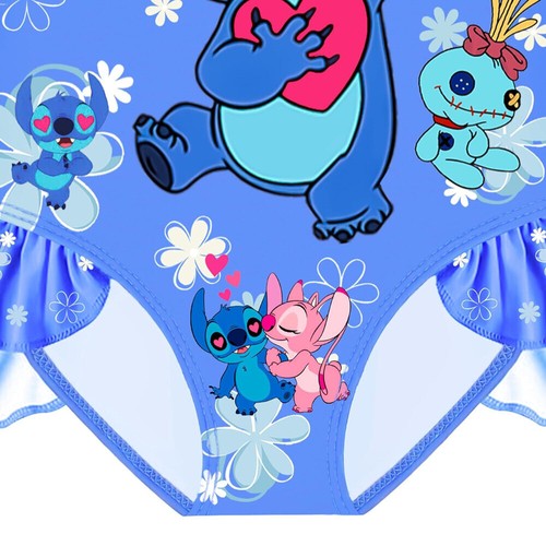 Kids Girls Lilo Stitch Swimming Costume One-Shoulder Ruffled Swimwear Beach Suit - Picture 6 of 11