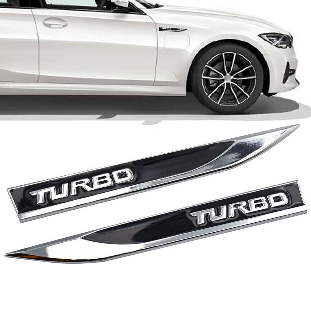 2pcs Black 3D Metal TURBO Logo Emblem Badge Decal Sticker Auto Car Accessories