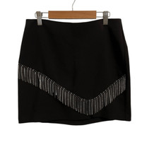 Zara Rhinestone Fringe Mini Skirt Black MED NWT