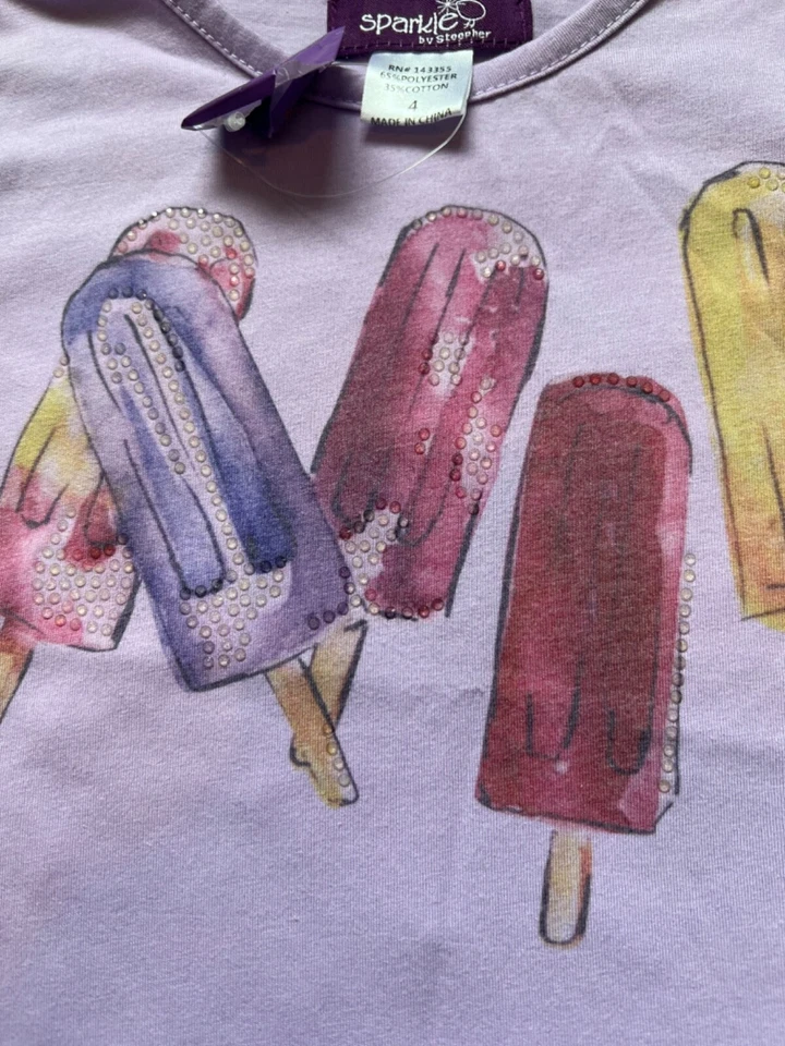 Sparkle By Stoopher girls lavender short sleeve ice pop hi low top 4 NWT - Image 2 of 3