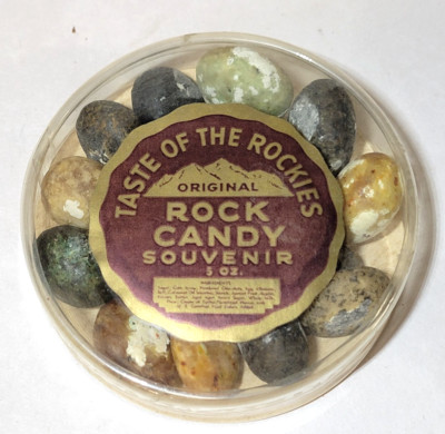 Full 1930s Taste of the Rockies Souvenir vintage Stone Rock Candy Box Container