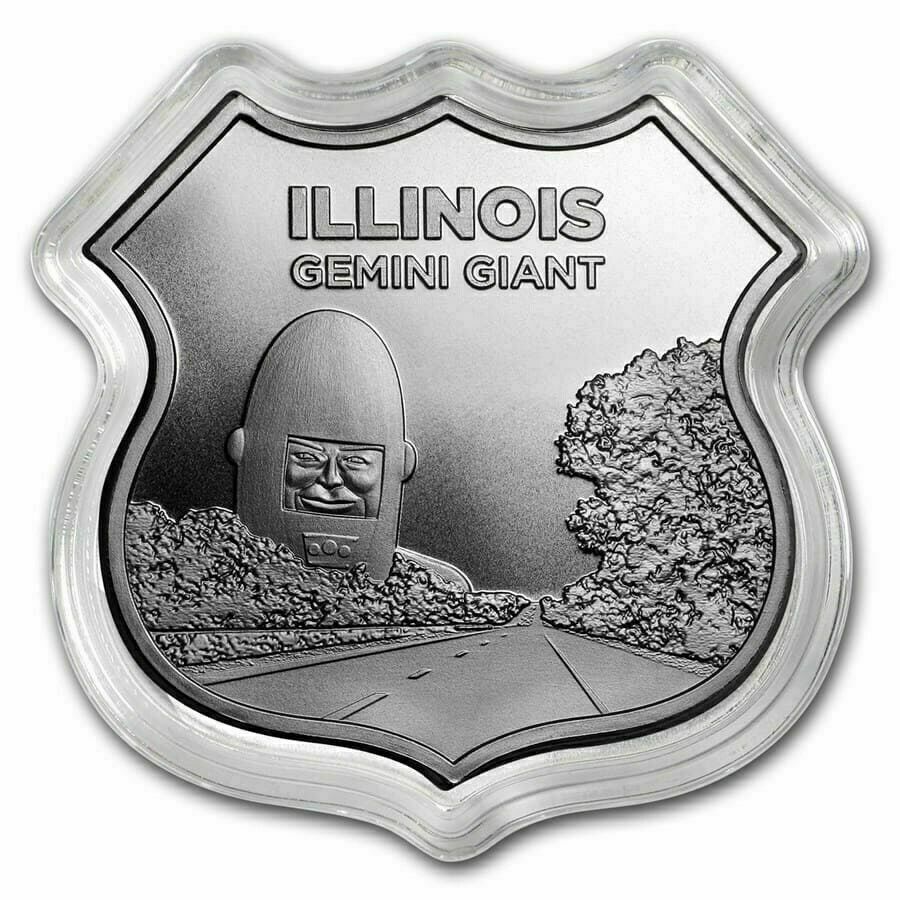 Route 66 Icons 1 oz Silver Shield Coin ILLINOIS Gemini Giant