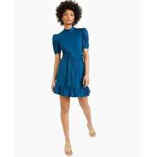 LEYDEN EVENING BLUE Belted Mini Dress, Size XLarge