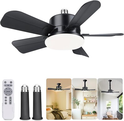 Ventilador De Techo Con Luz LED y Control Remoto Lampara Abanico Luces Fan Negro