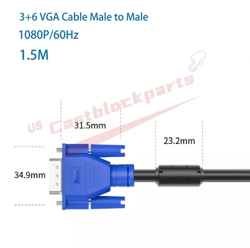 HDMI Male to VGA Male Video Converter Adapter Cable for PC DVD 1080p HDTV 1.5M - Picture 3 of 9