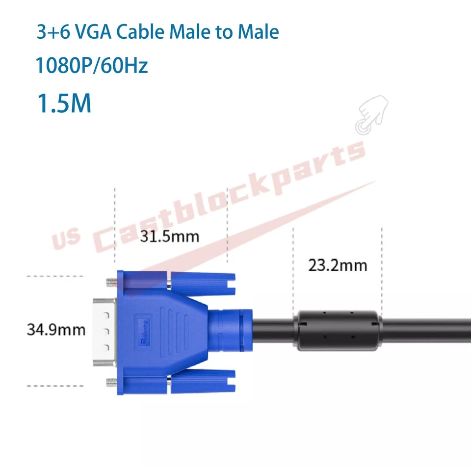 SVGA SUPER VGA Monitor 15 PIN M/M Macho a Macho Cable CABLE PARA PC TV HDTV Azul EE. UU. Foto 3 de 4