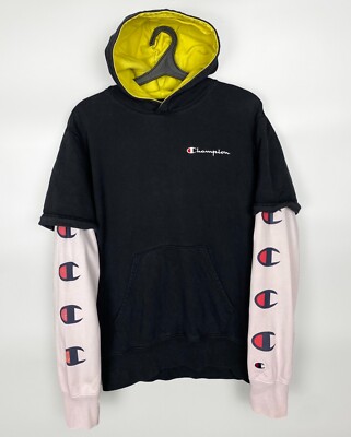 Champion Multi Logo Black Hoodie Size M