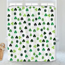 St Patrick's Day Shower Curtain Green Clover Shamrock Irish St Patrick's Day Bat
