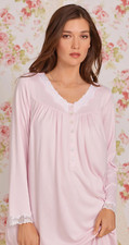 New 70 Eileen West Pink Sweater Knit Long Sleeve LACE TRIM Ballet Nightgown M