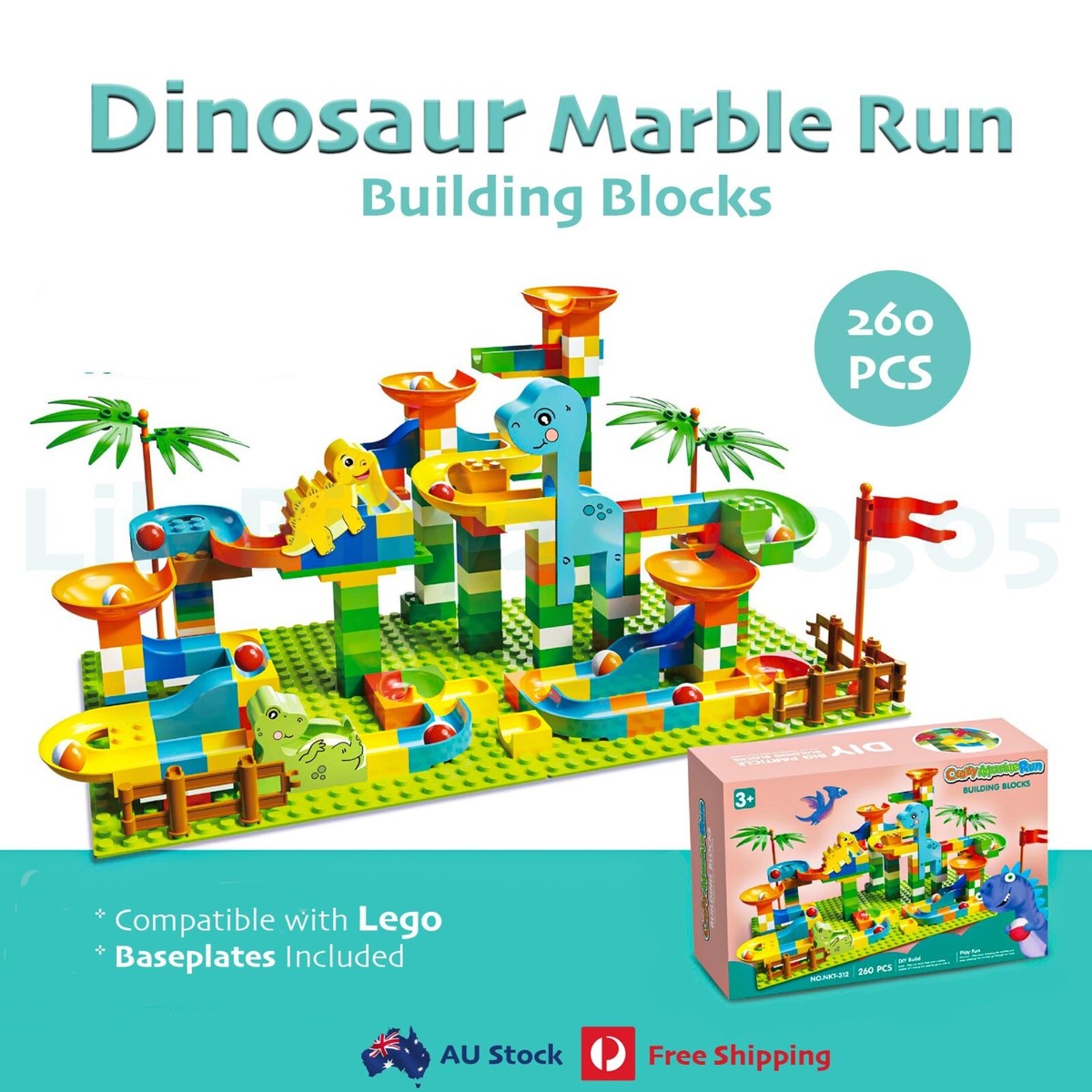260PCS Dinosaur Marble Run Building Blocks Construction Toys DIY