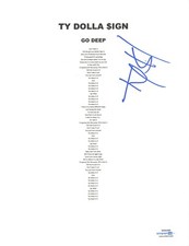 Ty Dolla Sign $ign Autograph Signed Go Deep Lyric Sheet Rapper Hip Hop ACOA COA