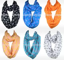 Wide Cross Print Block Circle Loop Wrap Spring Infinity Scarf Multi Color Soft