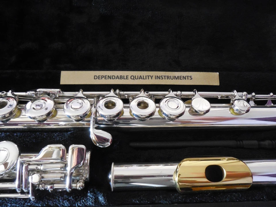 Flauta Communhardt 3SB plata maciza agujero abierto pie B reacondicionada lista para jugar Foto 3 de 4