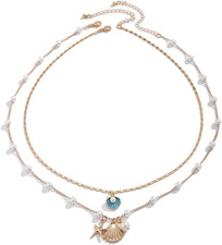 Summer Beach Shell Necklace Layered Pearl Seashell Choker Necklaces Sequins Conc