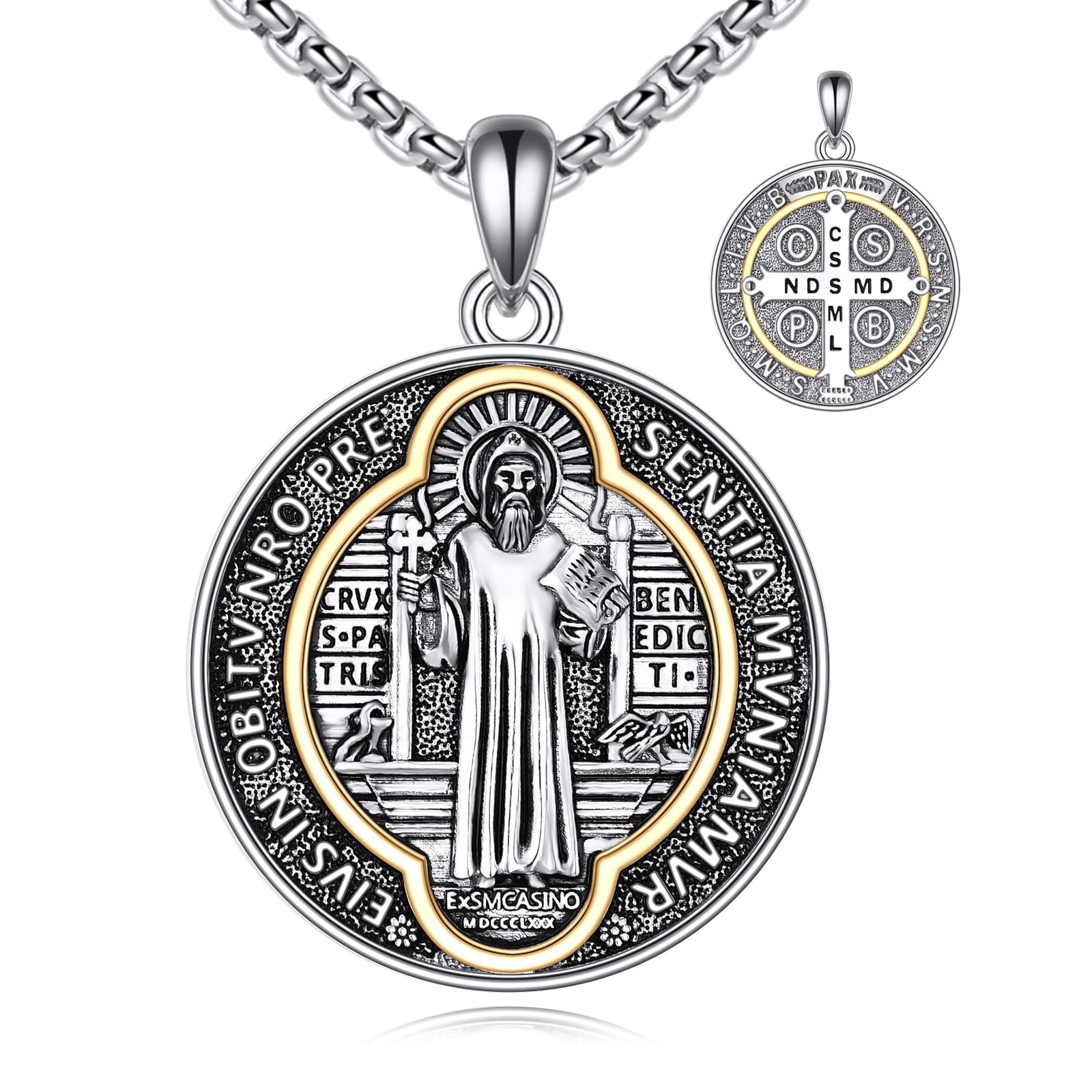 Sterling Silver Saint Benedict Medal Necklace Talisman Pendant Jewelry