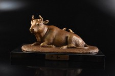 F8208: XF Japanese Copper CATTLE STATUE sculpture Ornament Figurines, auto