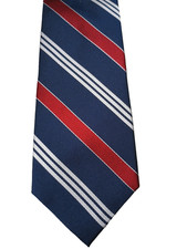 Lauren Ralph Lauren Necktie Repp Silk Navy Dark Red  Silver White Stripes