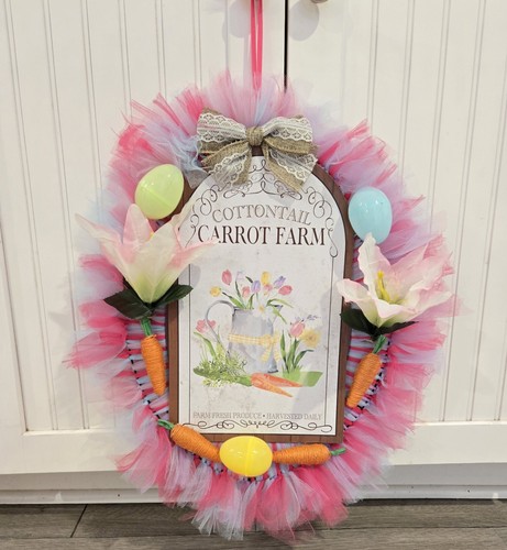Cottontail Karotte Bauernhof-selbstgemachter Ostern Tüllkranz-Eier, Karotten, Lilie-Frühling - Bild 2 von 5