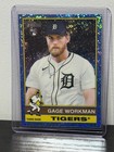 Front of 2025 Topps Heritage High Number - Gage Workman #568 Chrome Light Blue Sparkle...