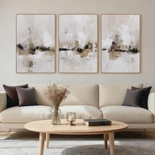 Large Abstract Neutral Textured Framed Canvas Wall Art Set, Minimalist Wall Deco