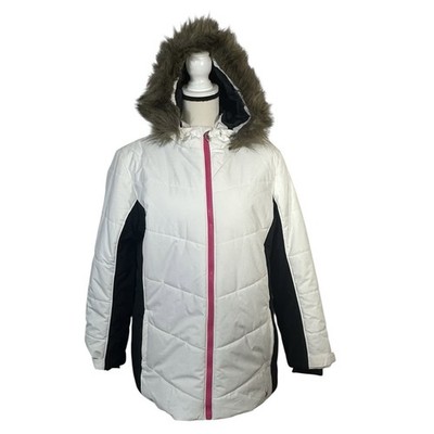 SPYDER Womens Ski Jacket Faux Hooded Waterproof Insulated White Black New Large