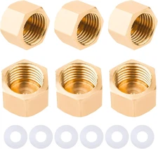 Brass Pipe Cap Set - 1/4 Inch NPT Compression Fittings with Gaskets