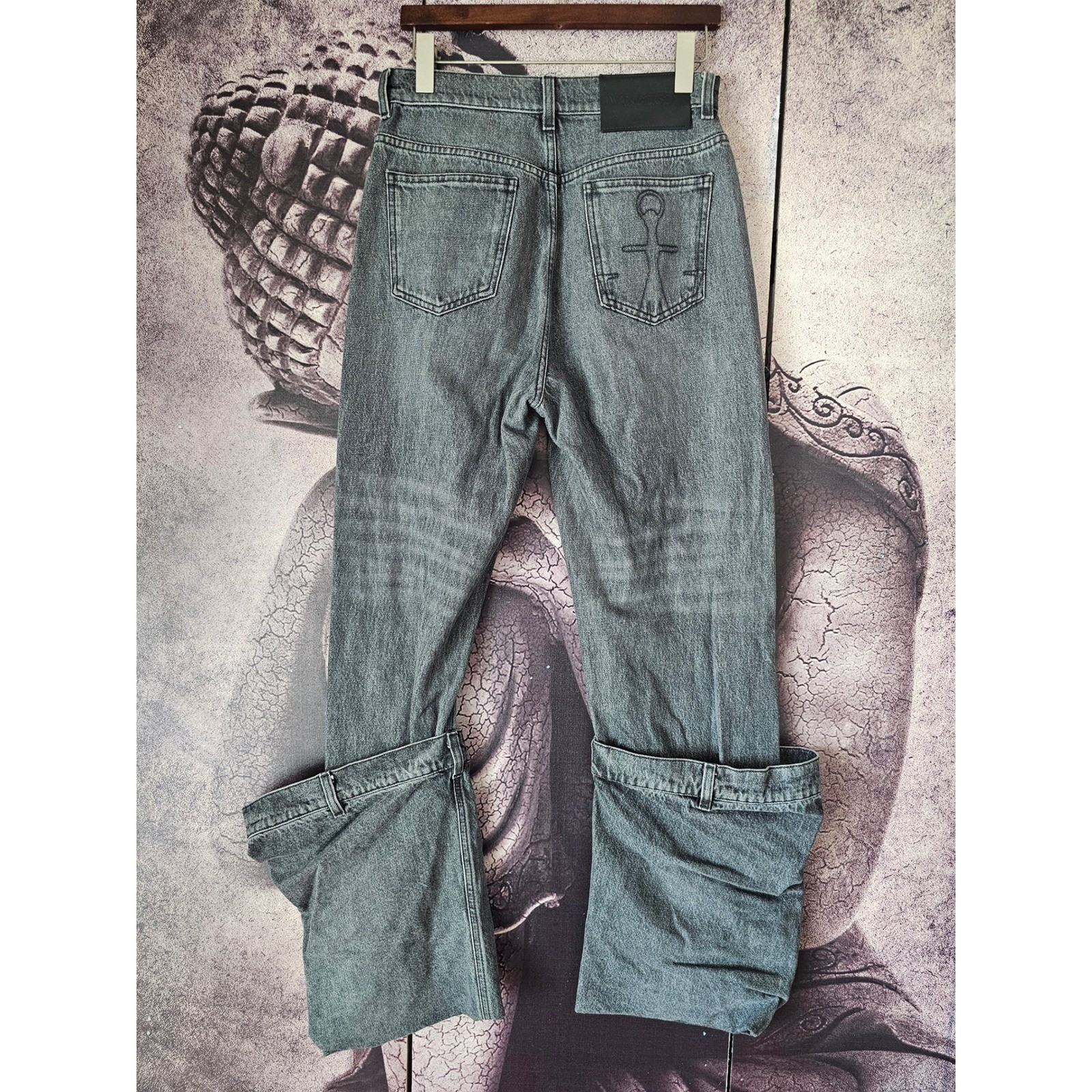 JW Anderson Bucket Distressed Mid Rise Gray Wash Wide Leg Jeans Size 28 TP01