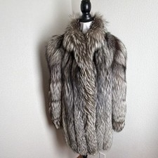 Excellent Medium Large Silver Fox Fur Coat Jacket 89