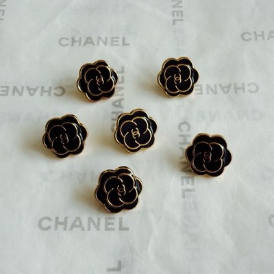 CHANEL vintage camelia buttons black x gold logo 12.5mm set of 6 (or more!!)
