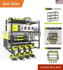 Efficient Wall-Mounted Tool Rack with 4-Tier Storage & Multiple Tool Holders