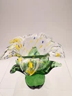 Vintage Art Glass Floral Murano Hand Blown  Candle Holder Green Yellow Blue