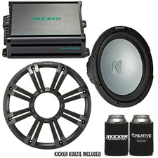 Kicker 12 Inch LED Marine Subwoofer in Charcoal with 600 Watt Amplifier Bundle