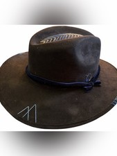 Black Wool Felt Fedora Hat with Blue Stitch Accents