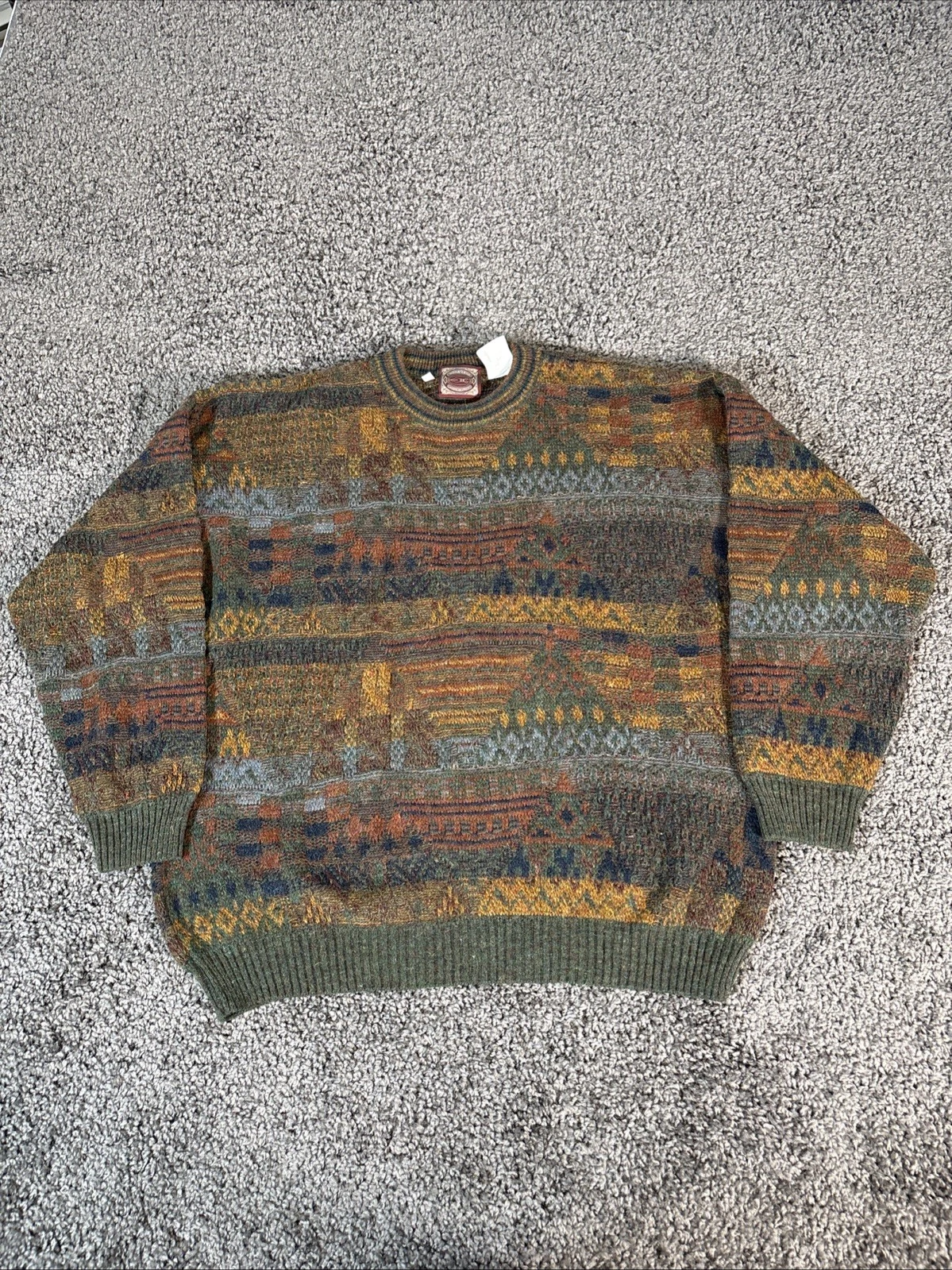 Noba 1950 Sweater Mens XL Abstract Knit Wool Blend Italy Grandpa Fair Aisle