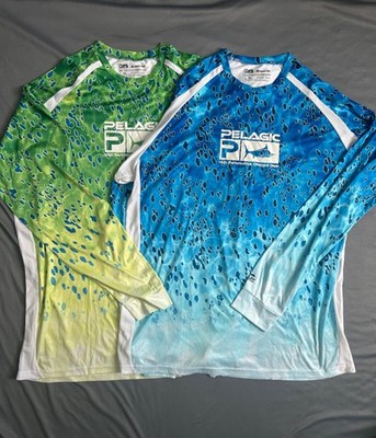 Pelagic VaporTek Fishing Shirt 2XL  UV50+ Performance Shirts Set of 2 Green/Blue
