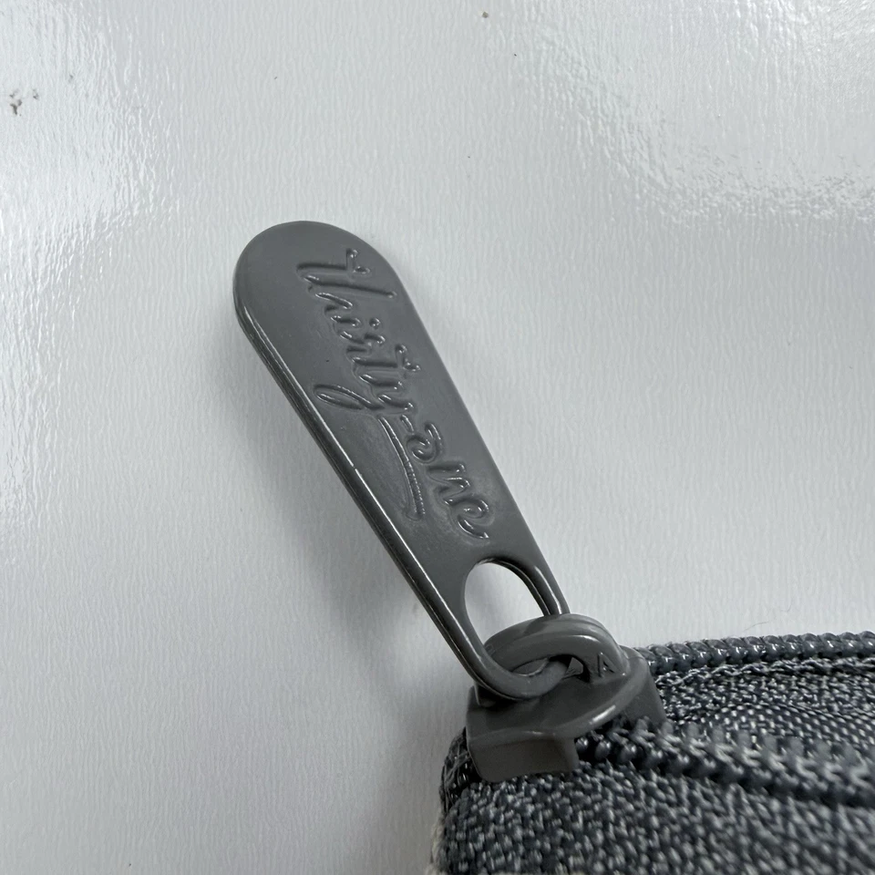 Thirty-One Zipper Pouch Gray Leaf Pattern Cosmetic Travel Bag Organizer - Image 3 of 4