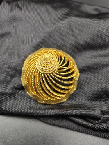 ART Gold Tone Spiral Seashell Brooch Textured Rope Openwork Nautilus ...