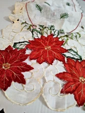 Max Studio Home Embroidered Poinsettia Christmas Table Runner Polyester 69x14"