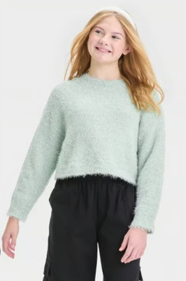 Art Class Crop Top Sweater Girl Large Green Metallic Long Sleeves Comfy Soft