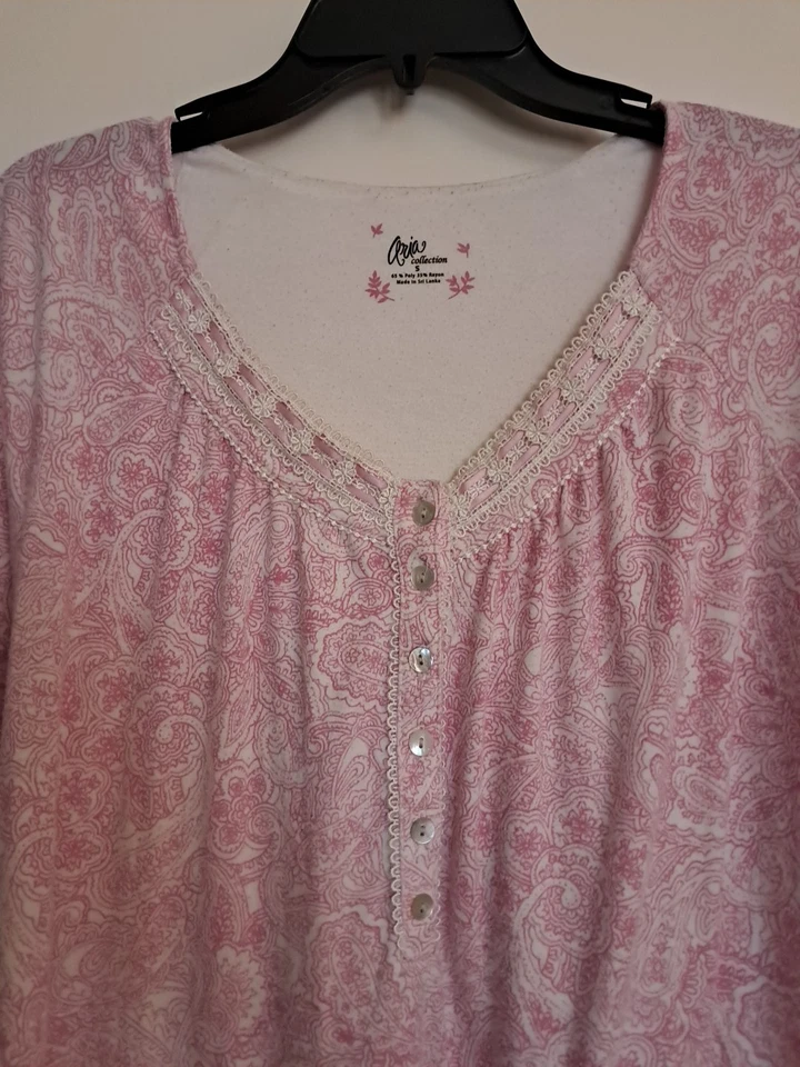 Camisón Aria 100% Algodón Rosa Paisley Satén Crochet Ribete Pradera Talla Pequeña Foto 4 de 4