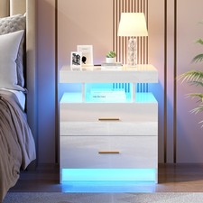 Nightstand Set of 2 with Charging Station, Smart Bedside Tablefor BedroomWhite