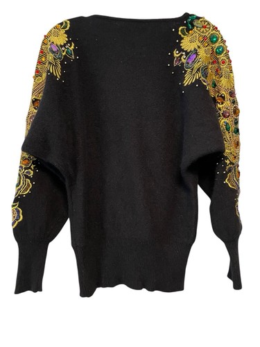 Vintage Lillie Rubin S Womens Bejeweled Black LS Sweater Lambswool Angora HK - Picture 3 of 13
