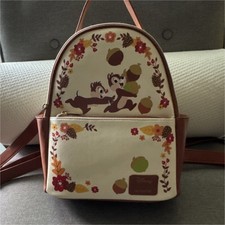DisneyxLoungfly Chip & Dale Floral Applique Backpack Ivory Brown Bag