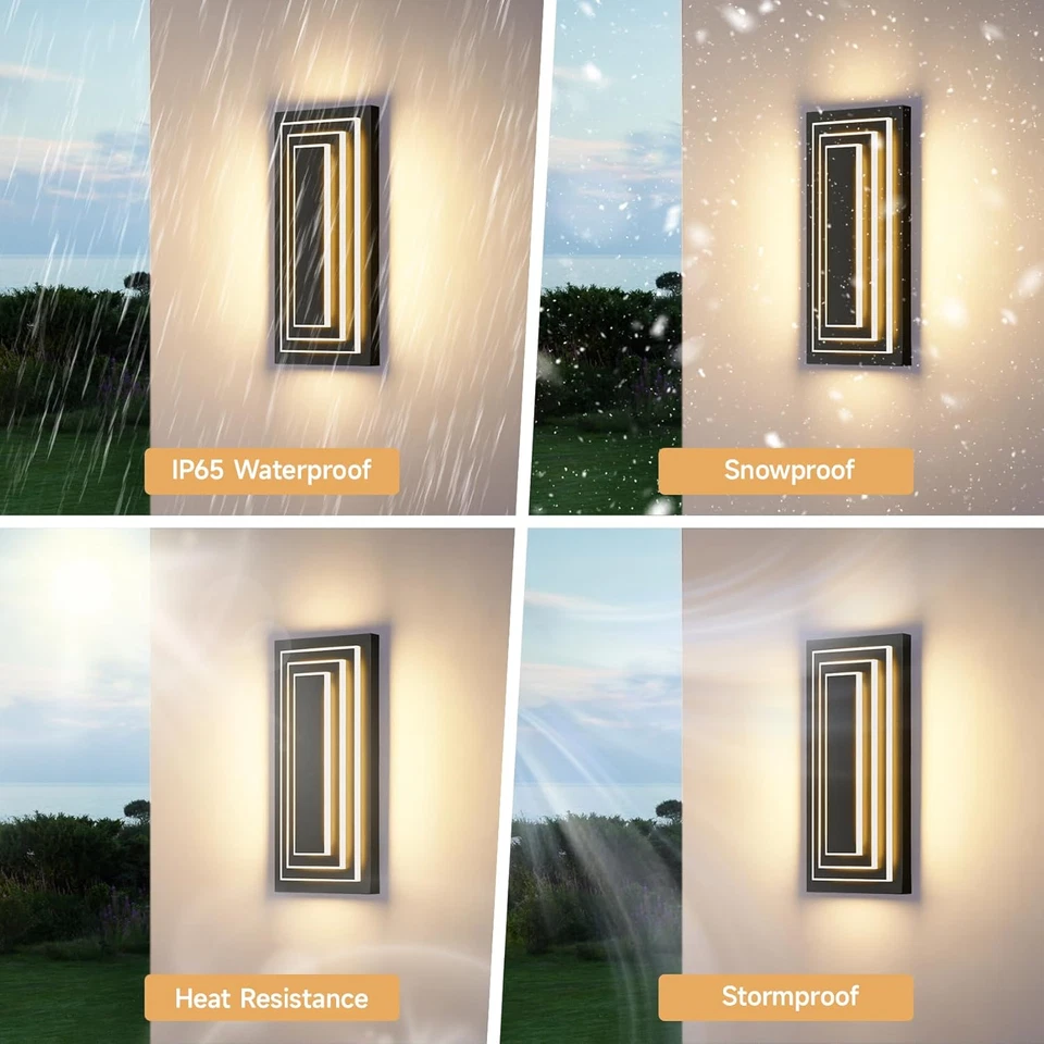 3-Tier 15.7 in Outdoor Light Fixture Black Exterior Wall Light LED Modern Wall S - Image 4 of 4